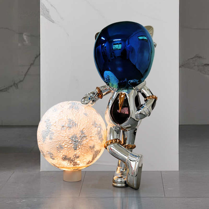 Trendy Space Cat Sculpture, Large Modern Chrome Floor Decor for Bar, KTV, Hotel Lobby & Photo Zone, Statement Art Mascot