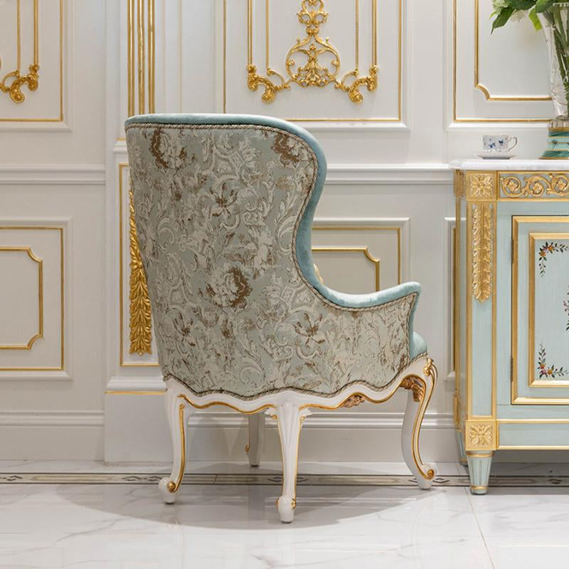 Teal Velvet Accent Chair with High Back and Gold Tone Carved Wood Legs, Upholstered Armchair for Living Room, Bedroom, Vanity Room, Reading Corner, Lounge, Office and Luxury Home Decor