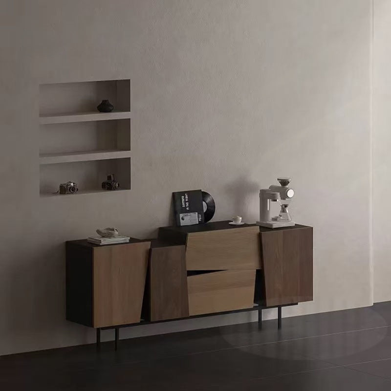 Walnut Storage Sideboard, 3 Doors 2 Drawers, Modern Entryway Cabinet