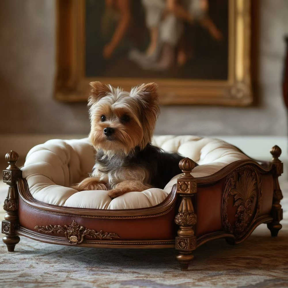 Luxury Solid Wood Pet Sofa Bed – Handcrafted Designer Cat & Dog Chaise Lounge, High-End Ornate Furniture with Plush Cushion