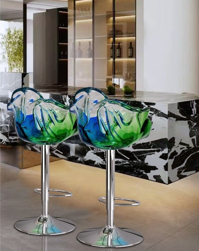 Luxury Designer Petal Bar Stool – Artistic Transparent Resin Adjustable Counter Chair, Modern Island Barstool with Chrome Base, Customizable Colors for Home & Commercial Use