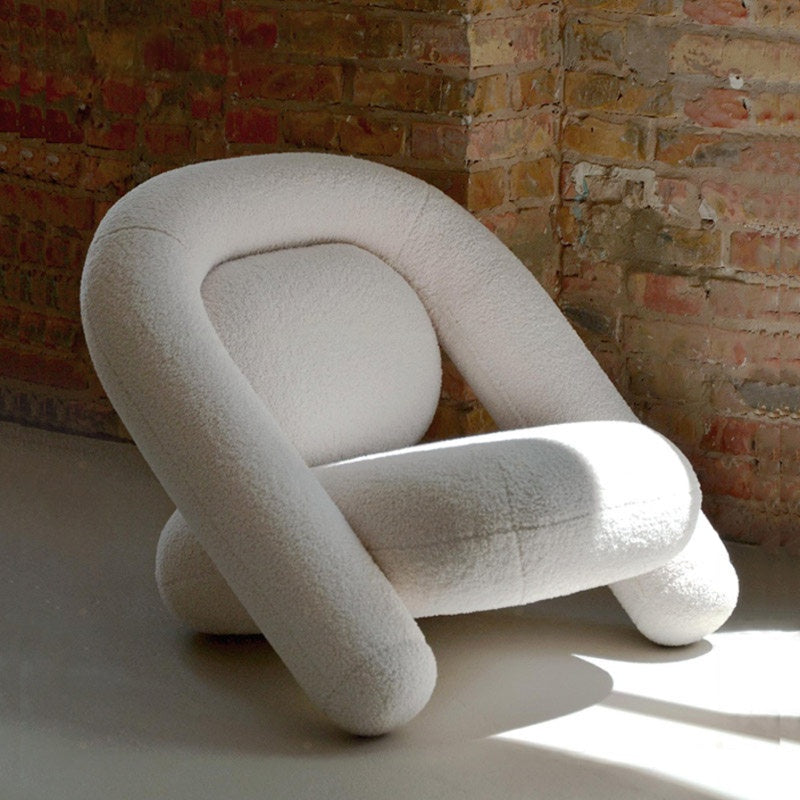 Modern Boucle Accent Lounge Chair, Curved Upholstered Armchair, Sculptural Single Sofa Chair for Living Room, Bedroom, Reading Nook and Boutique Hotel
