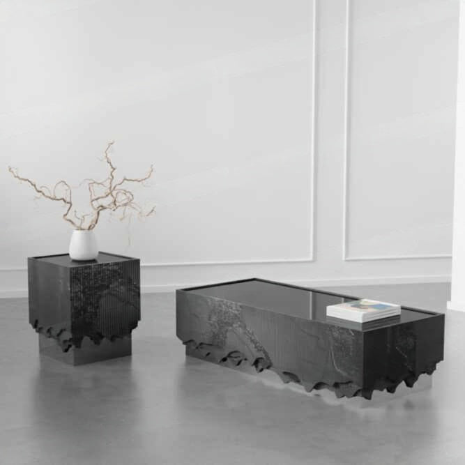 Minimalist Black Square Coffee Table, Modern Luxury Designer Living Room Furniture for Small Spaces
