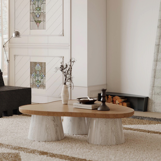 Modern Abstract Solid Wood Coffee Table, Artistic Designer Center Table for Living Room