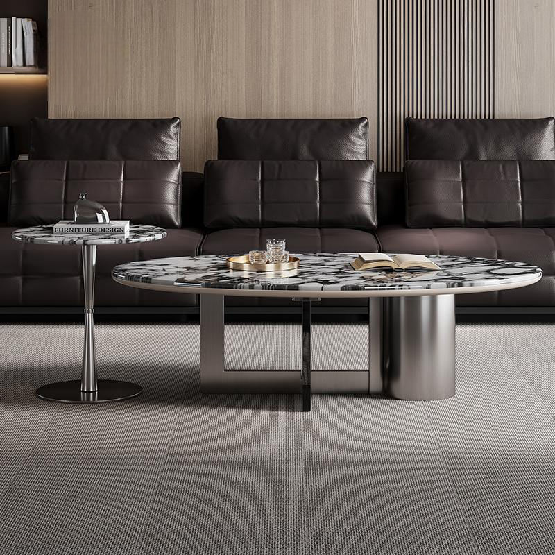 Unique Marble Coffee Table Set, Luxury Modern Living Room Table with Acrylic and Stainless Steel Base