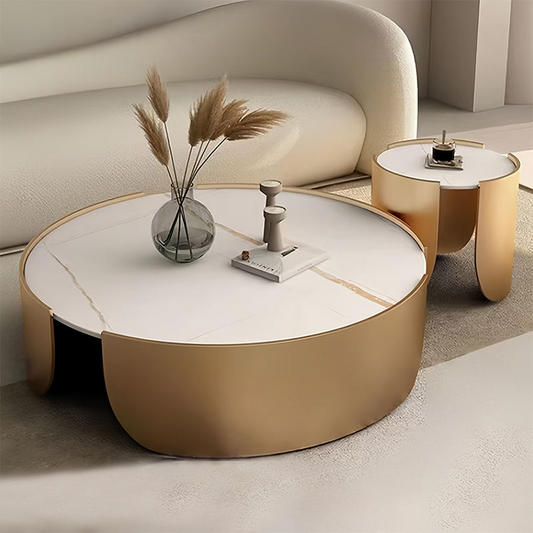 Light Luxury Sintered Stone Coffee Table Set, Modern Creative Round Center Table for Small Apartment Living Room