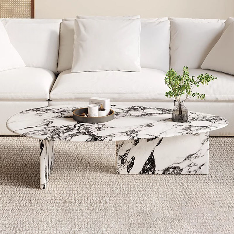 Modern Minimalist Marble Coffee Table, High Quality Oval Center Table for Small Living Room Apartment