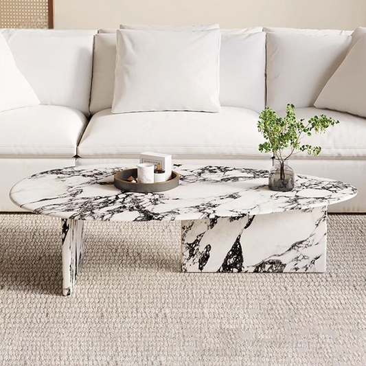 Modern Minimalist Marble Coffee Table, High Quality Oval Center Table for Small Living Room Apartment