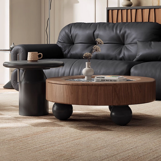 Antique Marble End Table Set, Designer Creative Luxury Round Coffee Table for Elegant Living Room Centerpiece