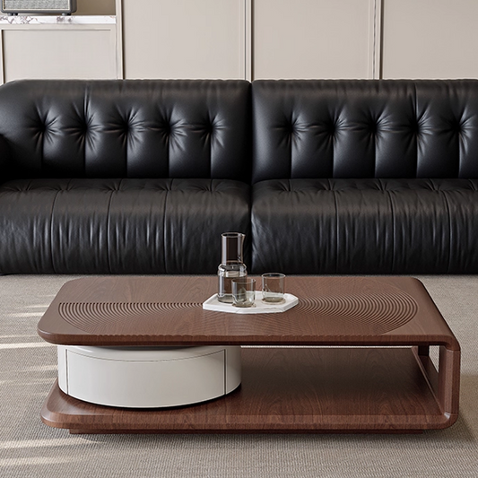 Minimalist Rotatable Solid Wood Coffee Table, Modern Rectangle Designer Center Table for Living Room