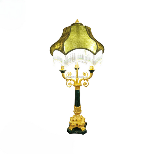 Classical Malachite Green Table Lamp, Gilded Brass Carved Bedroom Bedside Lamp, Elegant LED Bronze Hotel Style