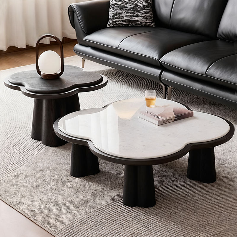 Cloud Shape Marble Coffee Table Set, Creative Irregular End Table Retro Living Room Combination