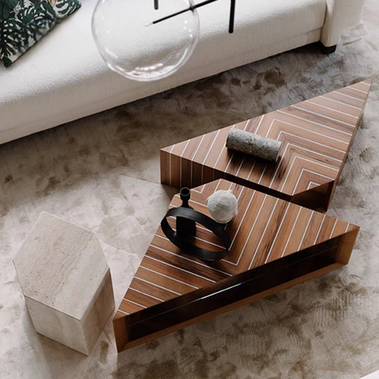 Modern Minimalist Triangle Wood Coffee Table Set, Creative Geometric Center Table for Artistic Living Room