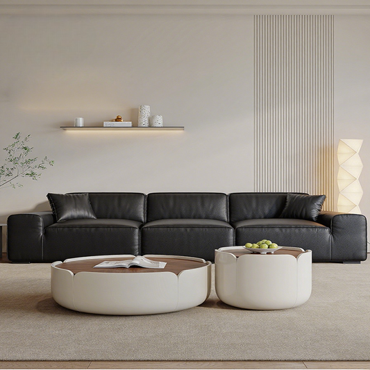 Modern Minimalist Round Wooden Nesting Coffee Table Set, Functional Combination Living Room Decor Table