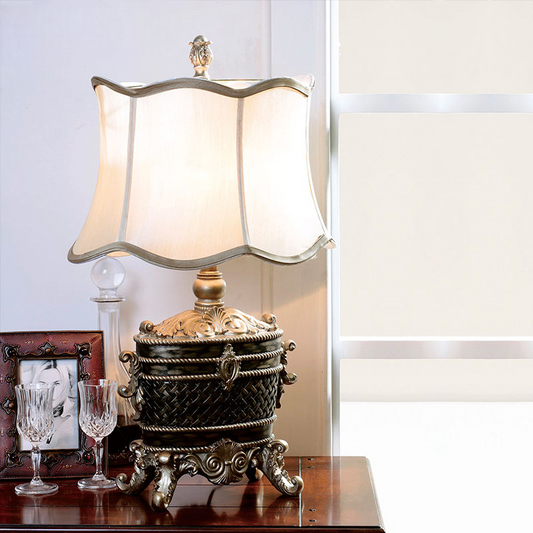 Luxury Black Resin Bedroom Table Lamp with Elegant Shade, Antique Bedside Light, LED E27, Silver Accents for Office or Nightstand