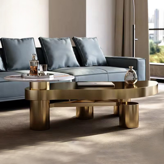 Designer Gold Stainless Steel Coffee Table, Light Luxury Sintered Stone Tea Table Combination for Modern Living Room