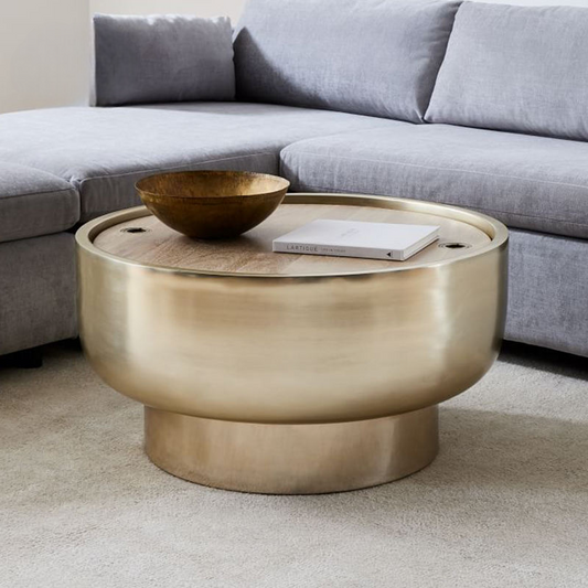 Light Luxury Metal Round Coffee Table, Minimalist Storage Center Table for Small Living Room or Apartment