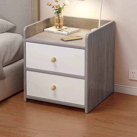 Modern Small Wooden Bedside Table, Fashionable Mini Nightstand with 2 Drawers, Easy Home Storage Cabinet for Bedroom