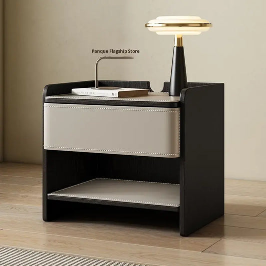 Modern High-End Bedside Table with Artificial Leather Storage Box, Lightweight Luxurious Nightstand for Master Bedroom