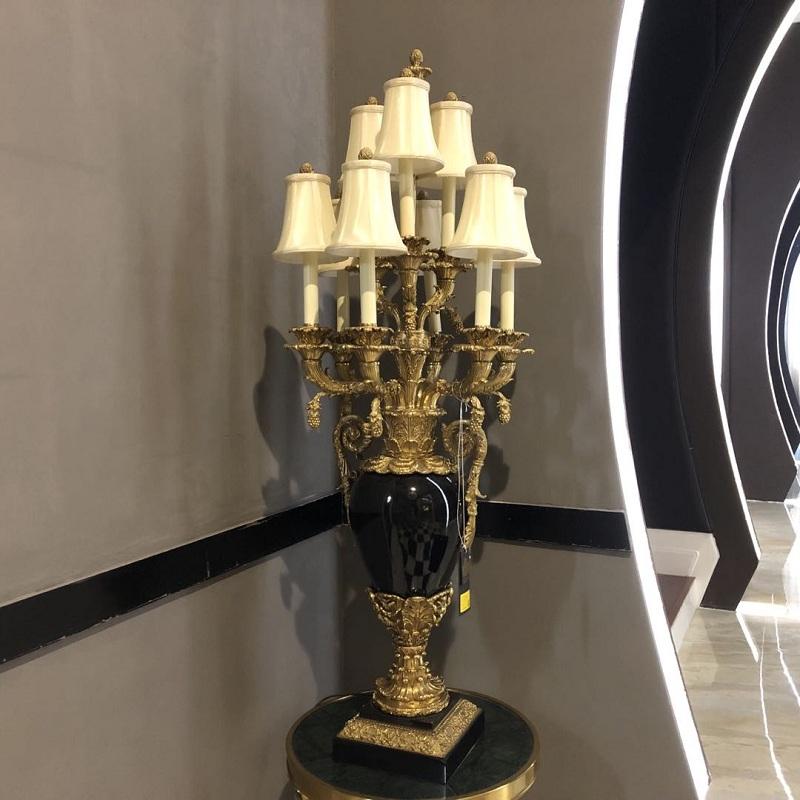 Luxury Gold Marble Table Lamp, Classical Design with Multi-Arm Green Stone and Bronze, Villa Beside Stand