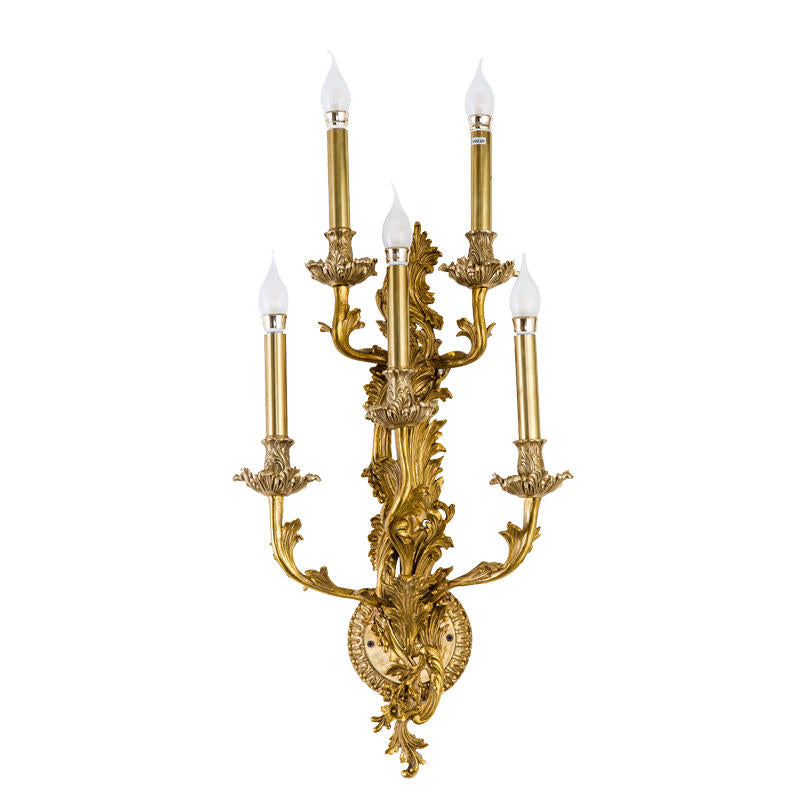 Golden Floral Candlestick Wall Sconce, Antique Brass 4-Light Candle Holder Wall Lamp for Graceful Living Room or Hallway Decor