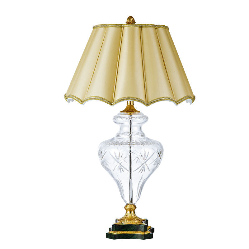 Antique Crystal Brass Table Lamp with Fabric Shade, Luxury Decorative Lighting for Living Room, Bedroom, or Study