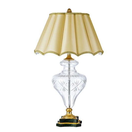 Antique Crystal Brass Table Lamp with Fabric Shade, Luxury Decorative Lighting for Living Room, Bedroom, or Study