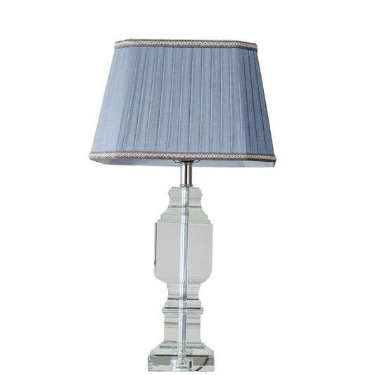 Luxury Crystal Table Lamp with Blue Fabric Shade, Modern Decorative Desk Light for Bedroom, Living Room, Hotel, Elegant Home Décor Nightstand Lighting