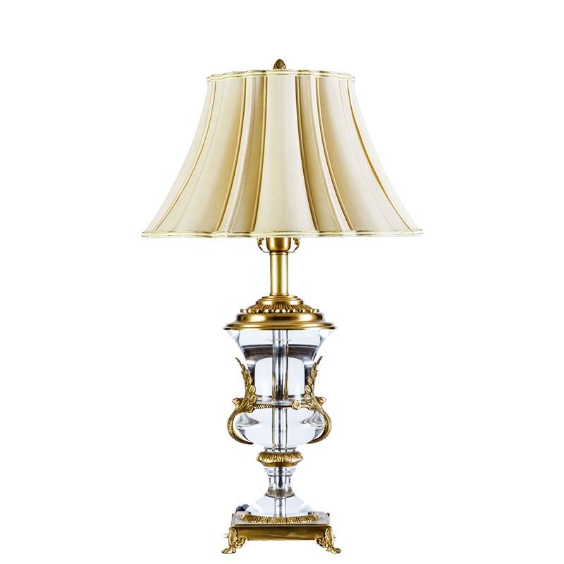 Antique Crystal Brass Table Lamp, Classic LED Desk Lighting for Home, Hotel, Villa, Church, or Restaurant