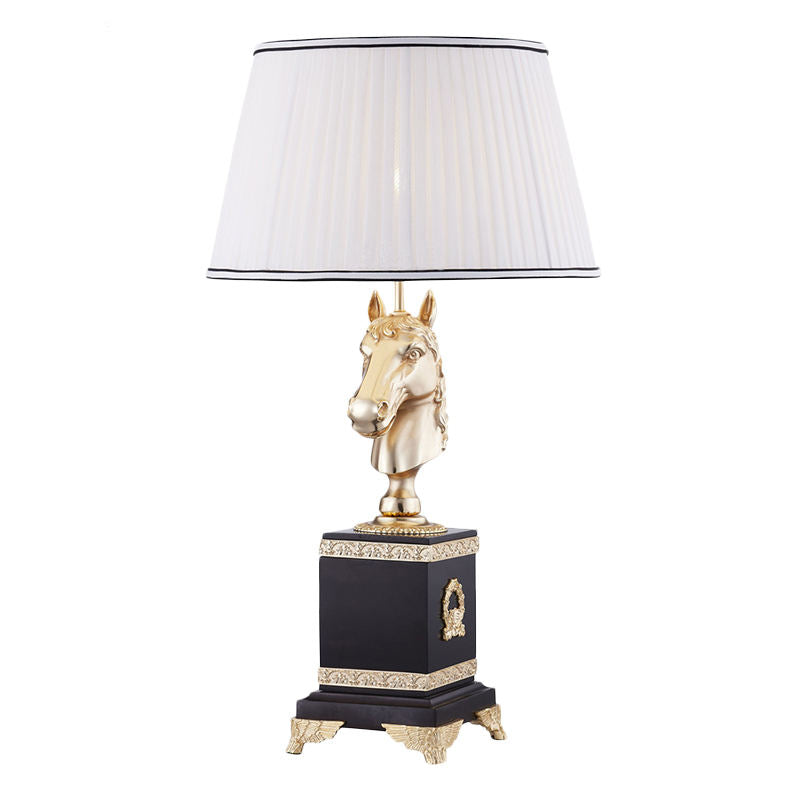 Classic Gold Horse Head Table Lamp, Black Marble and Wood Base Luxury Desk Light, Factory Wholesale