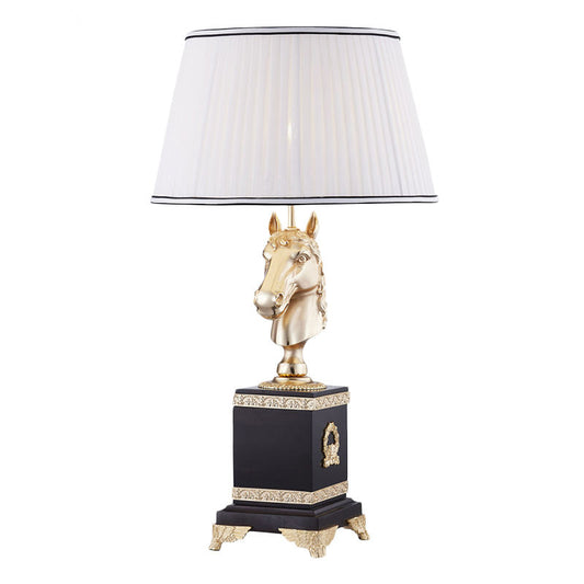 Classic Gold Horse Head Table Lamp, Black Marble and Wood Base Luxury Desk Light, Factory Wholesale
