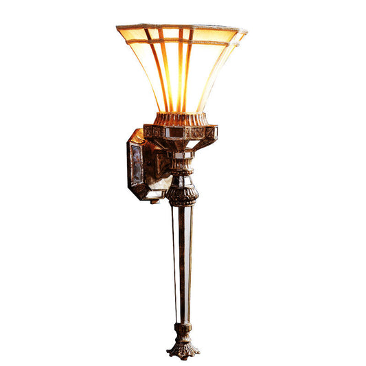Art Glass Wall Uplight, Vintage Bronze Decorative Wall Sconce Lamp for Living Room, Hallway, and Bedroom Accent Lighting