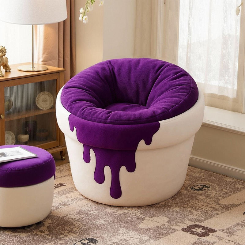 Lazy Single Sofa Chair, Modern Fiberglass Frame Fabric Leisure Armchair for Living Room and Bedroom