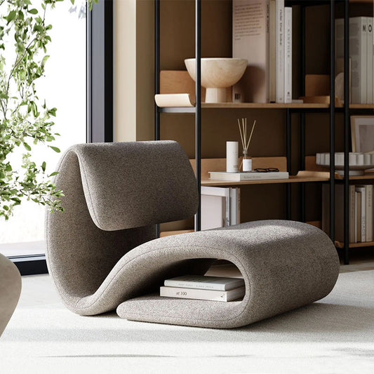 Minimalist S-Shaped Lounge Chair, Modern Lambskin Accent Chair for Living Room and Bedroom, Contemporary Sculptural Single Sofa