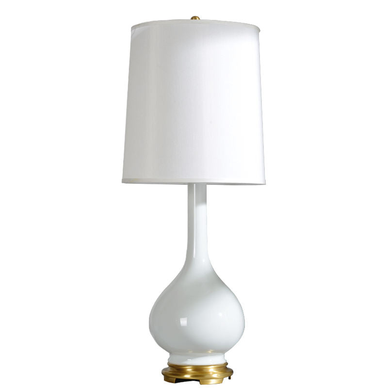 Modern White Porcelain and Brass Desk Lamp, Fabric Shade, LED Table Lamp for Studyroom, Fancy Oil Rub Brown Ceramic