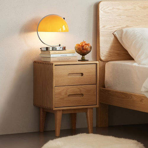 Wholesale Solid Wood Small Bedside Table, Handcrafted Nightstand with Authentic Wooden Veneer, 2-Drawer Modern Nightstand for Bedroom