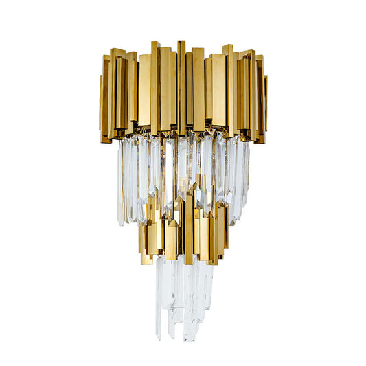 Modern Empire LED Wall Sconce, Stainless Gold Finish Steel and Crystal 3-Head Wall Light Fixture for Hotel and Luxury Interiors
