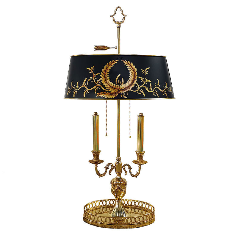 Creative Brass Desk Lamp, Black & Gold LED Table Light with Unique Arrow Motif Lampshade, Modern Home and Hotel Decor