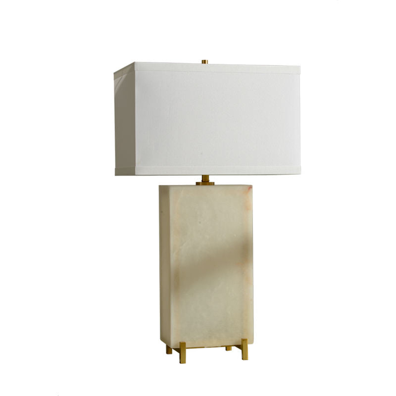 Modern White Alabaster Table Lamp, Minimalist Rectangular Design, Luxury LED Accent Light for Living Room or Desk