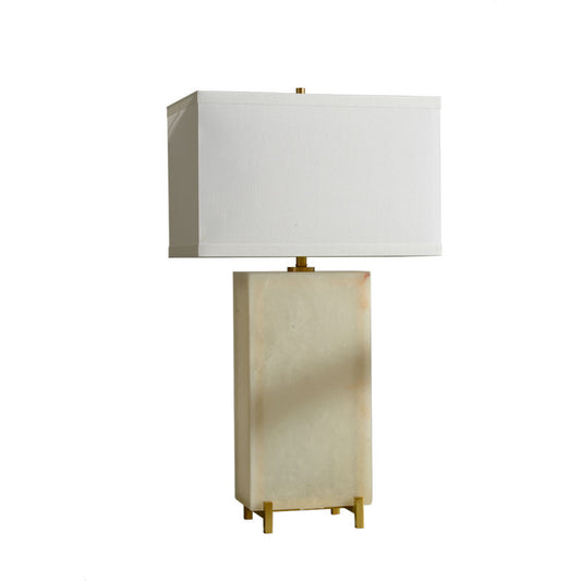 Modern White Alabaster Table Lamp, Minimalist Rectangular Design, Luxury LED Accent Light for Living Room or Desk