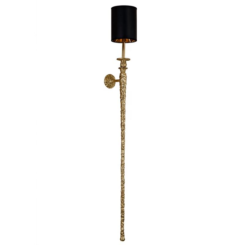 Modern Brass Torch Wall Sconce with Black Shade, Luxury Copper Metal Single Head Wall Lamp for Hotel and Home Hallway Lighting