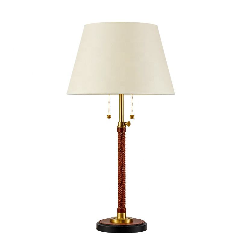 Modern Leather & Brass Table Lamp, LED Hotel Project Bedside Stand, Contemporary Bronze Decor Light for Bedroom or Desk