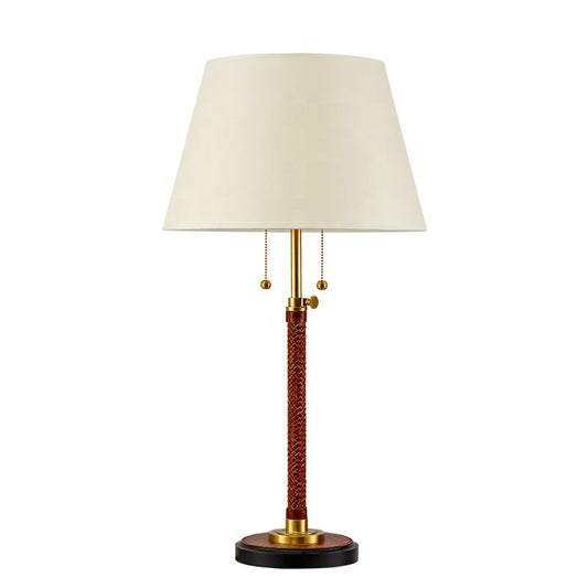 Modern Leather & Brass Table Lamp, LED Hotel Project Bedside Stand, Contemporary Bronze Decor Light for Bedroom or Desk