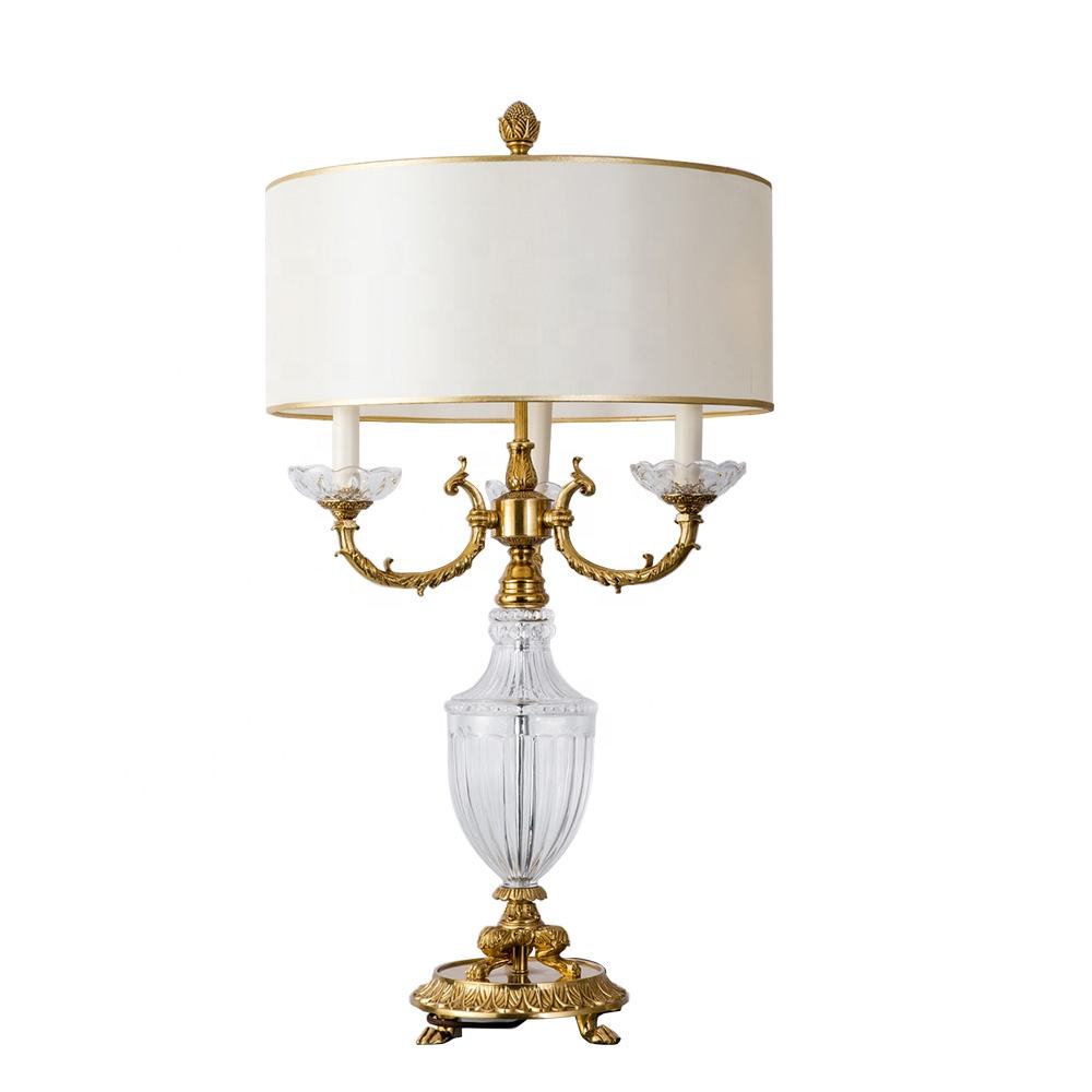 Luxury Brass Crystal Candelabra Table Lamp, Antique LED Desk Light for Hotel, Villa, Church, Restaurant, Noble Home
