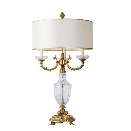 Luxury Brass Crystal Candelabra Table Lamp, Antique LED Desk Light for Hotel, Villa, Church, Restaurant, Noble Home