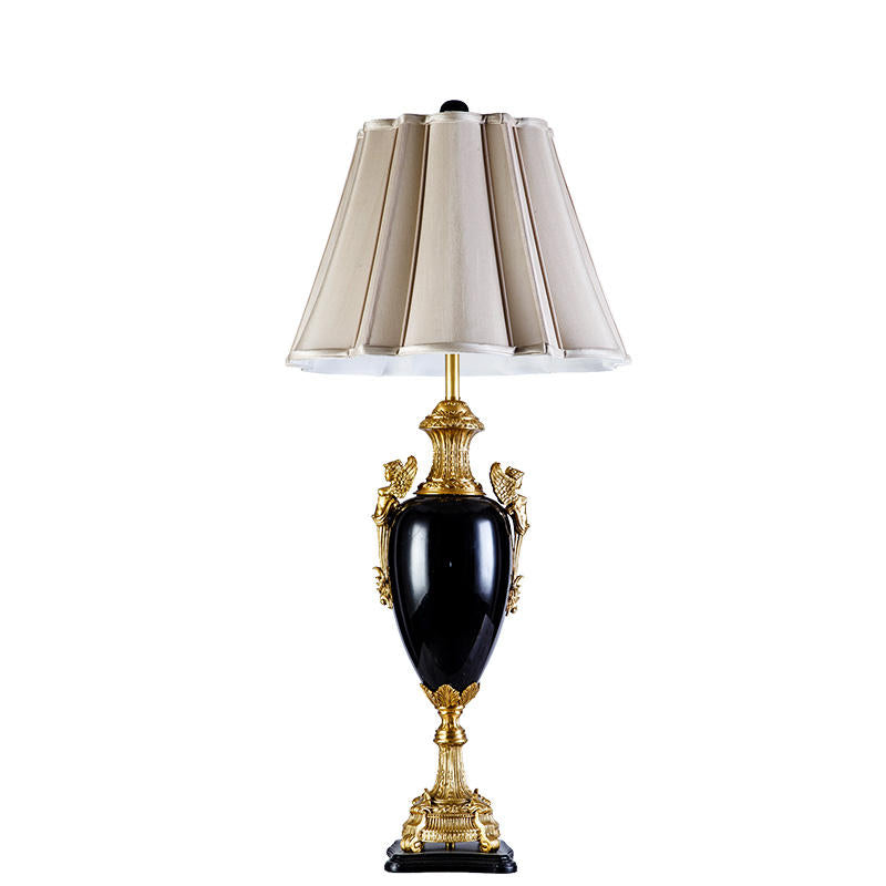 Luxury Ceramic Brass Table Lamp, Tall Black Classic Bedside Light with LED, Modern Bedroom & Desk Accent