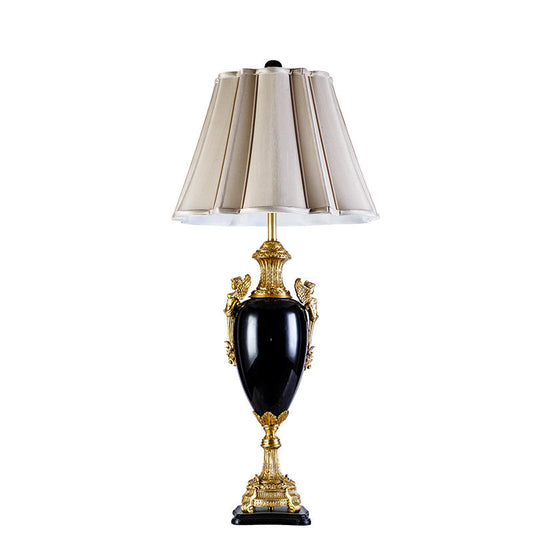 Luxury Ceramic Brass Table Lamp, Tall Black Classic Bedside Light with LED, Modern Bedroom & Desk Accent
