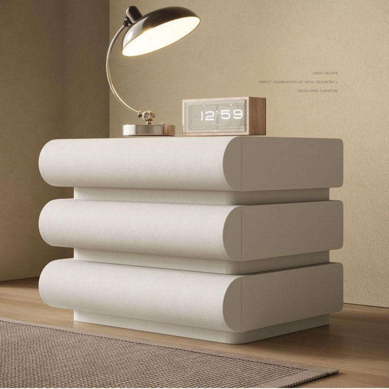 Modern Bedside Table, Luxury Round-Edge Nightstand with Two or Three Drawers, Smart Home Storage Furniture for Bedroom
