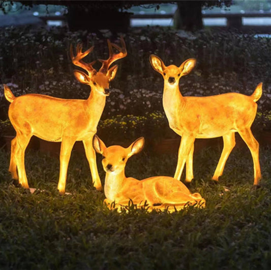 3D Deer Sculpture Animal Outdoor Lights Set, Resin Fiberglass Luminous Lamps for Garden Park Landscape
