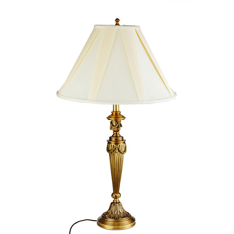 Luxury Retro Copper Table Lamp with Classic Fabric Shade, High-Quality LED Desk Light for Office, Bedroom, Living Room